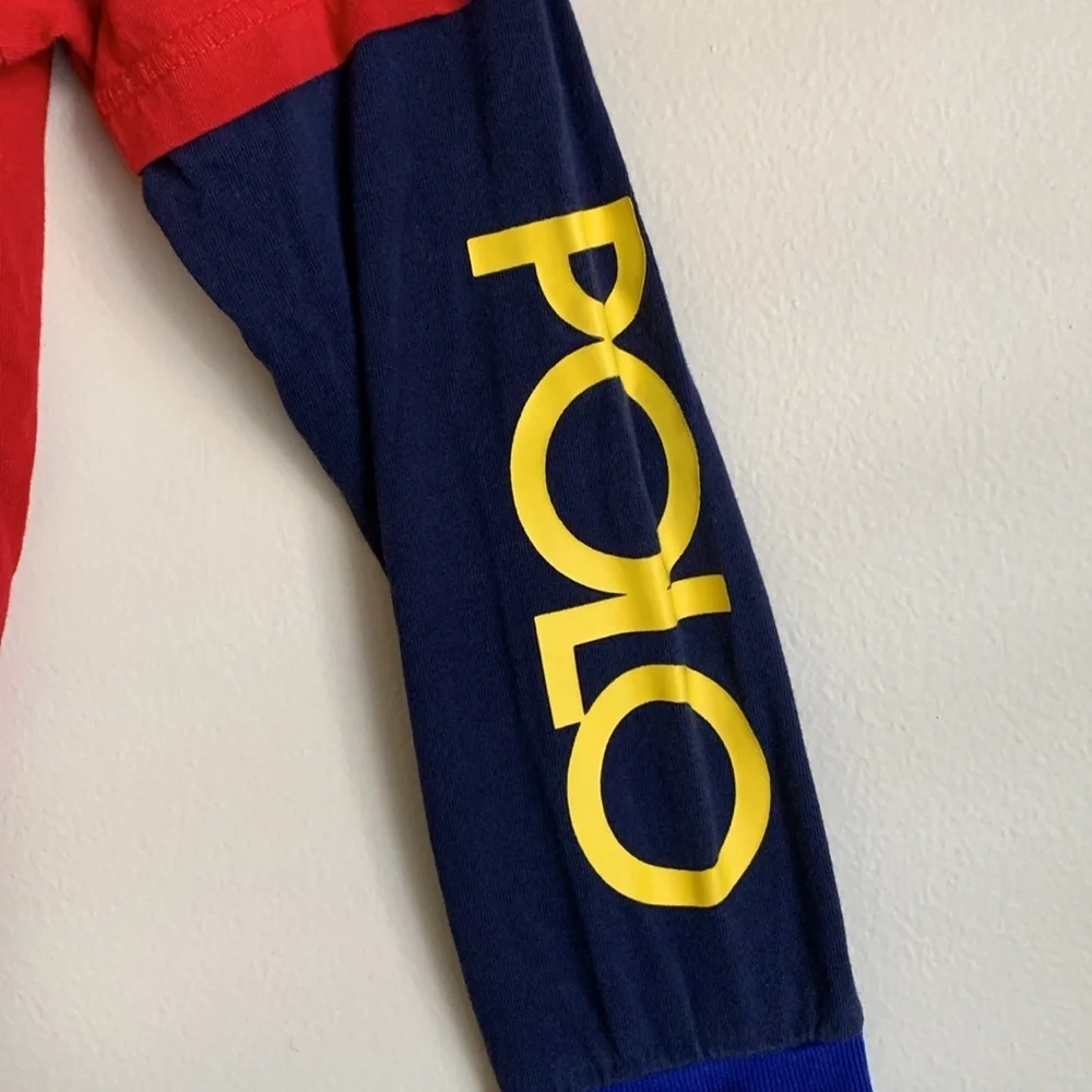 Polo Ralph Lauren long sleeve red/navy blue color block tee size 5 - Picture 3 of 4